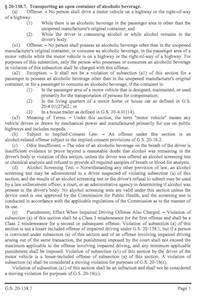 Transporting an open container of alcoholic beverage