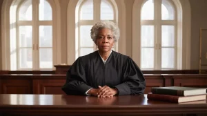 Illustration of a courtroom judge bench scene for Charlotte jail attorney visit