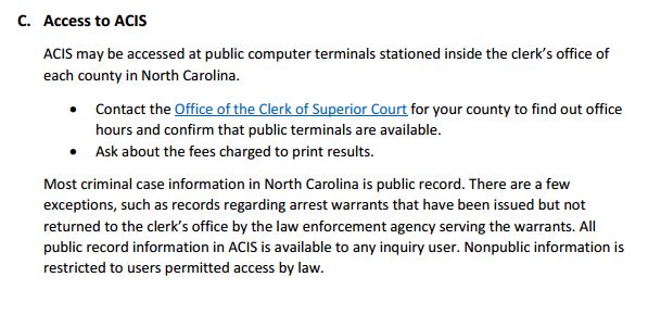 ACIS Public Inquiry Information North Carolina