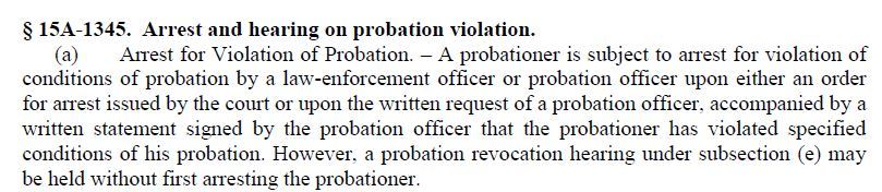 Arrest Probation Violation NCGS 2016