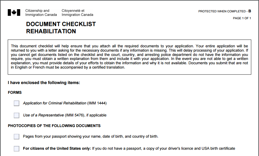 Canada rehabilitation checklist picture