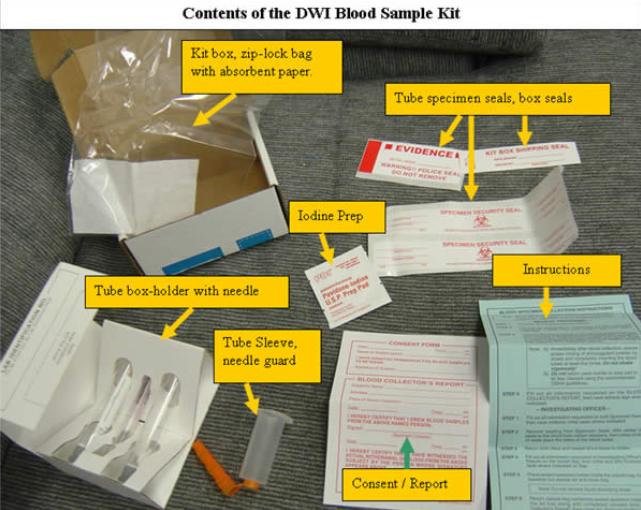 Contents of DWI Blood Sample Kit EXAMPLE