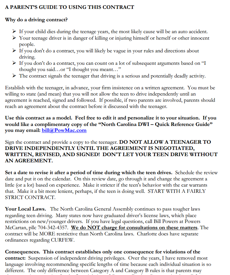 PARENT STUDENT DRIVING CONTRACT