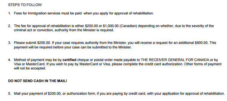 Immigration rehab fees steps
