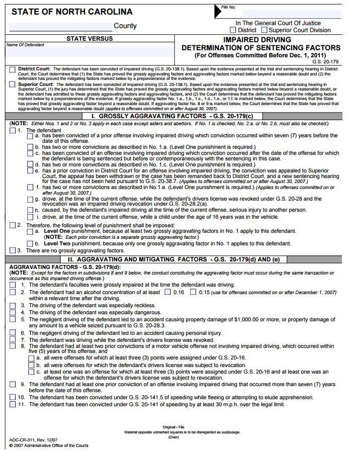 Impaired Driving Determination of Sentencing Factors