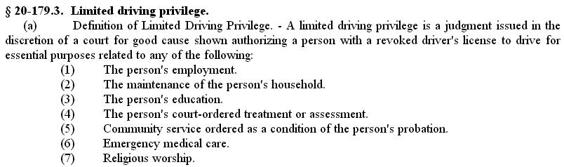 Limited driving privilege ncga