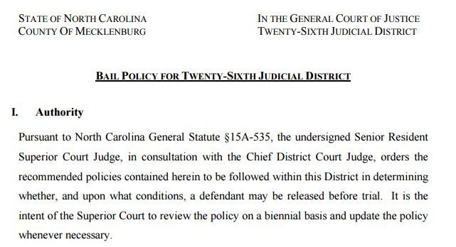 Mecklenburg County Bail Bond Release Protocols Recommendations 2010