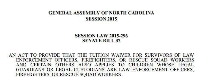 New NC Fallen and Disabled First Responder Tuition Law ACT