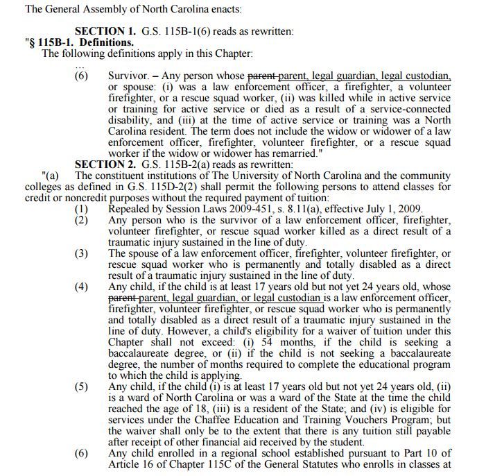 New NC Fallen and Disabled First Responder Tuition Law Part 1