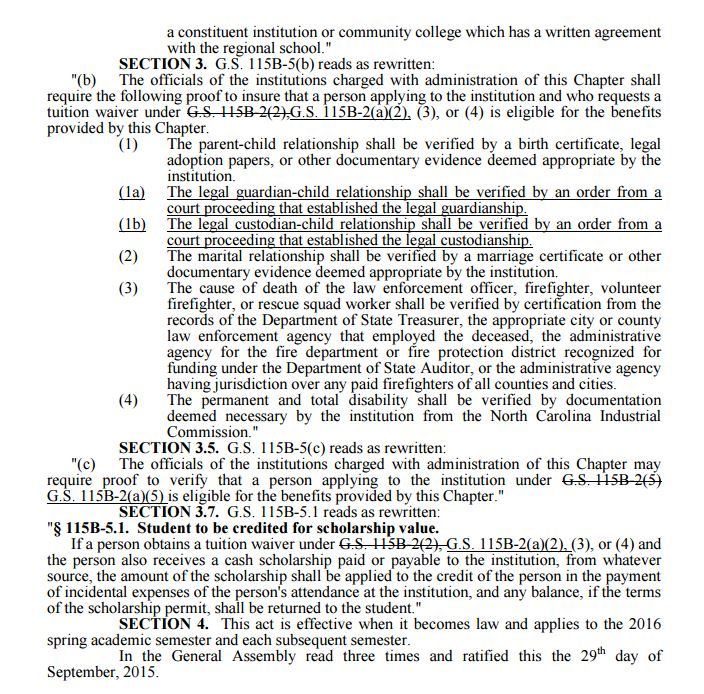 New NC Fallen and Disabled First Responder Tuition Law Part 2