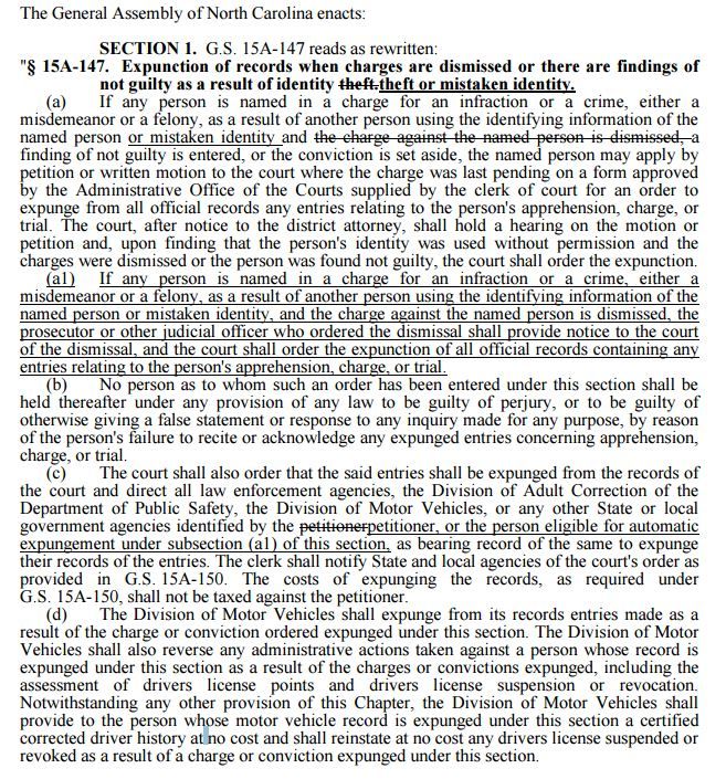 New North Carolina Expunction Statute Part A