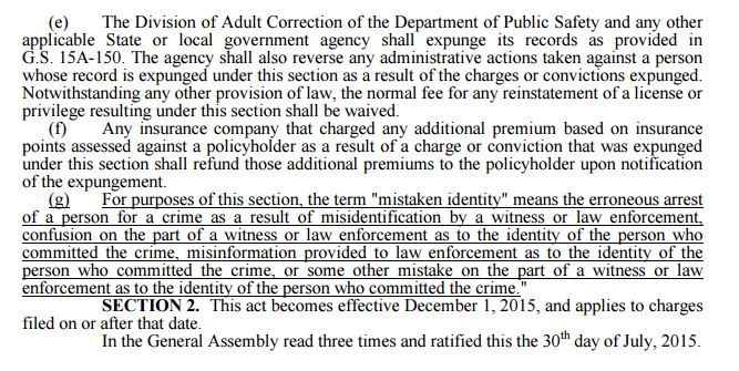 New North Carolina Expunction Statute Part B