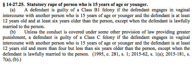 Statutory Rape of Person who is 15 Years of Age or Younger