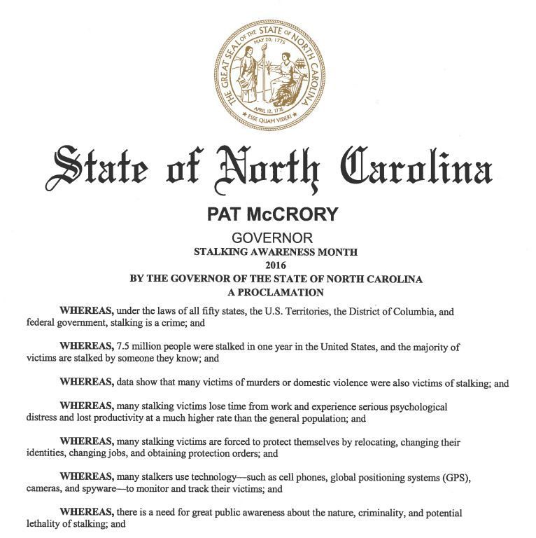 Stalking Awareness Month in North Carolina