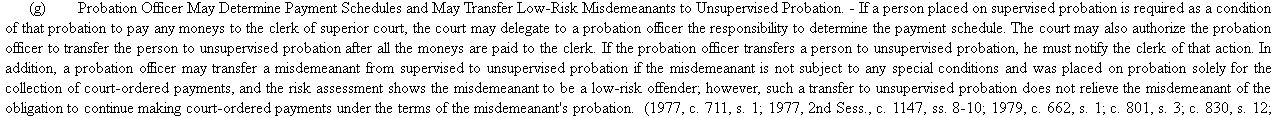 Transfer to Unsupervised Probation in North Carolina