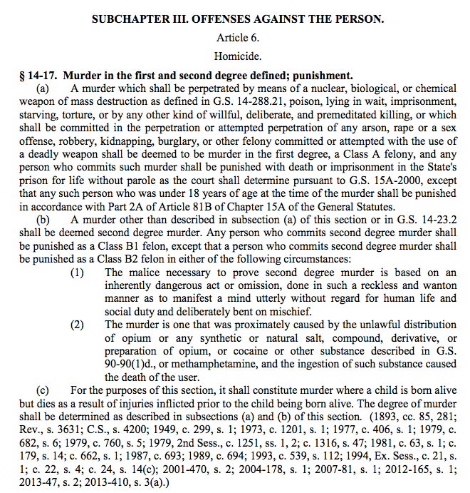 What is Murder in North Carolina 2016
