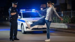 Man in Charlotte, North Carolina performing leg stand DRUNK-DRIVING-TESTS
