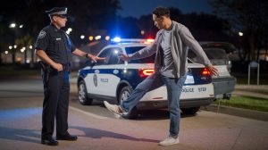 MAN DOING THE ONE LEG STAND DRUNK DRIVING DUI-LEG-BALANCE-SFST