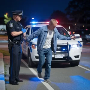 North Carolina police officer conducts roadside sobriety test before breathalyzer PBT in DWI investigation