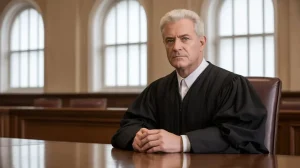 Judge in a North Carolina courtroom considering whether a guilty plea can be appealed, reflecting legal debates in North Carolina v. Branham about plea rights and certiorari.