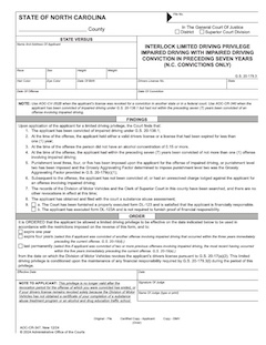 Interlock Limited Driving Privilege Impaired Driving With Impaired Driving Conviction In Preceding Seven Years (N.C. Convictions Only)